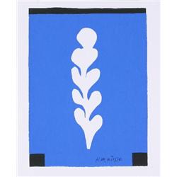 Matisse White Flower on Blue Decoupages Serigraph