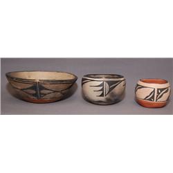 THREE SANTO DOMINGO POTTERY BOWLS