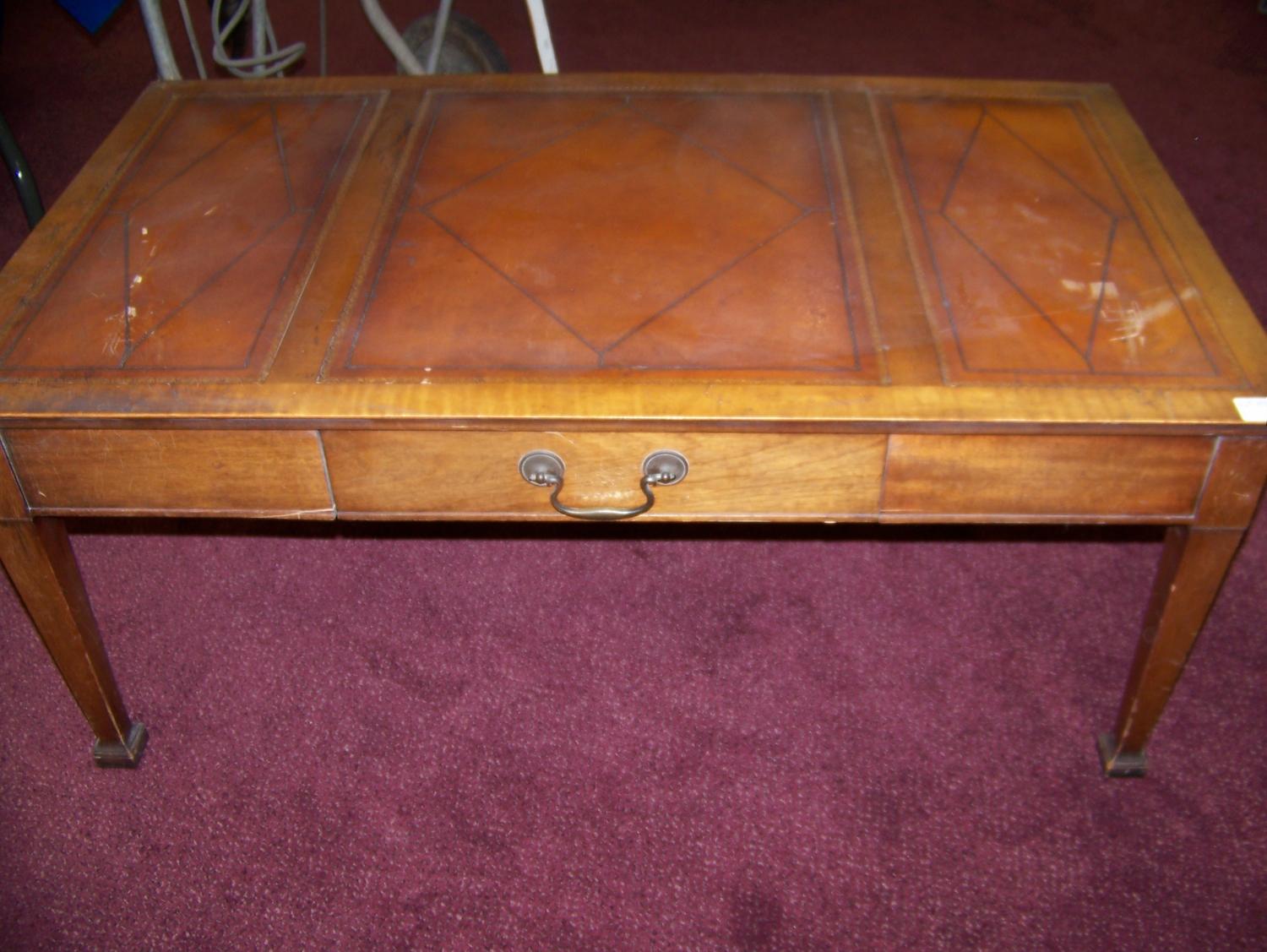 Vintage Leather Top Wood Coffee Table