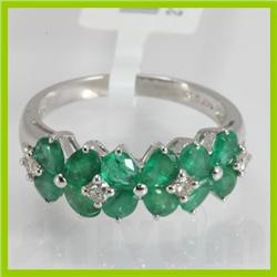 Genuine 2.48 ctw Emerald & Diamond Ring 14kt Gold-White 