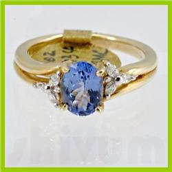Genuine  1.37 ctw Tanzanite & Diamond Ring 14KT Yellow Gold Ring Size 7