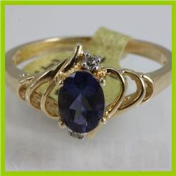Genuine  0.97 ctw  Iolite Ring  14KT Yellow Gold  Ring Size  7