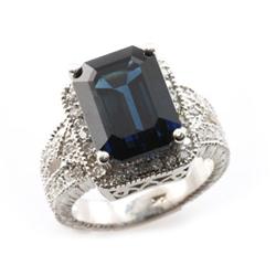 Genuine Blue Sapphire 10.19 ctw & Diamond Ring 14KTGold 6.75