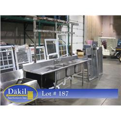 103" S/S 3 COMP SINK W DRAIN BOARDS, 20"X16" COMPARTMENTS & RACK