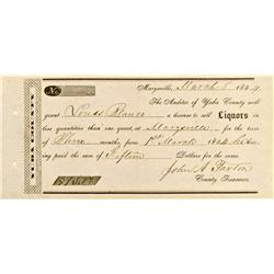 Marysville,CA - Yuba County - March 8, 1854 - Marysville Saloon Liquor License Receipt :