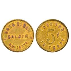 Caliente,NV - Lincoln County - Hans Olson Saloon Token : 5c IT -