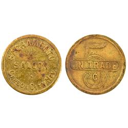 Carson City,NV - Ormsby County - Sacramento Saloon Token : 5 c I.T. -