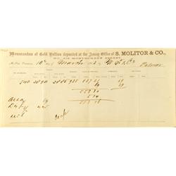 San Francisco,CA - March 11, 1863 - Molitor & Co. Assay Office :