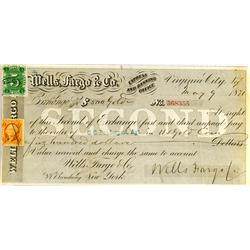 Virginia City,NV - Storey County - May 9, 1871 - Wells Fargo & Co. Second of Exchange :