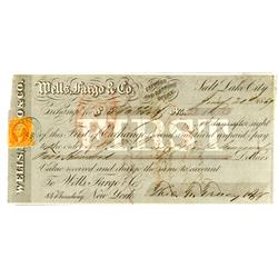 Salt Lake City,UT - January 20, 1869 - Wells Fargo & Co. First of Exchange :