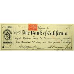 Virginia City,NV - Storey County - 1898 - Bank of California Check (s) :