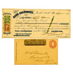 Gold Hill,NV - 1872 - Blauvelt, W.H., Signed Check & Cover :