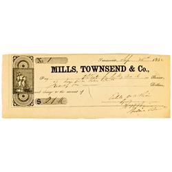 Sacramento,CA - Sept. 25, 1852 - Mills, Townsend & Co. Check :