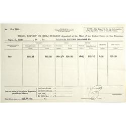 San Francisco,CA - 1939 - Memorandum of Deposit Report at US San Francisco Mint from Talapoosa Taili