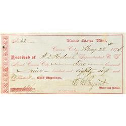 Carson City,NV - Ormsby County - May 28, 1874 - Gold Clippings Receipt :