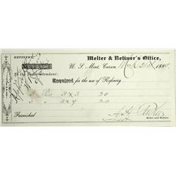 Carson City,NV - Ormsby County - 1889 - U.S. Mint Receipt :