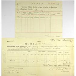 Carson City,NV - Storey County - December 2, 1890 - Carson City Mint Receipt Gold Hill Assay Office