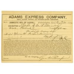 Philadelphia,PA - Jan. 20, 1874 - U.S. Mint Receipt ~ Adams Express Company :