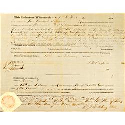 Jackson,CA - Amador County - February 12, 1858 - Oregon Territory Bill of Sale :