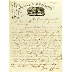 San Francisco,CA - 1881 - Allman U.S. Mail Company Letter :