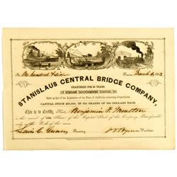 Sonora,CA - Tuolumne County - March 4, 1853 - Stanislaus Central Bridge Co. Stock Certificate :