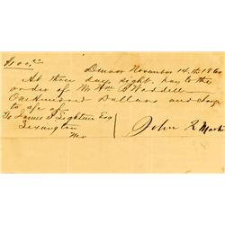 Denver,CO - Denver Cosolidated City and County - November 14, 1860 - Clark, Gruber & Co Letter Denve