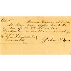 Denver,CO - Denver Cosolidated City and County - November 14, 1860 - Clark, Gruber & Co Letter Denve