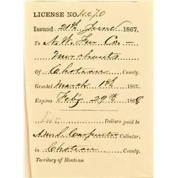 Fort Benton,MT - Chouteau County - 1867 - Northwest Fur Co. License *Territorial* :