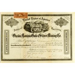 Oneida County,MT - July 12, 1867 - Oneida Montana Gold and Silver Mining Co. Stock *Territorial* :