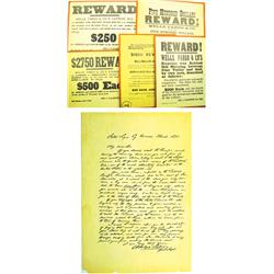 1875 - Wells Fargo & Company Reward Posters & Letter :