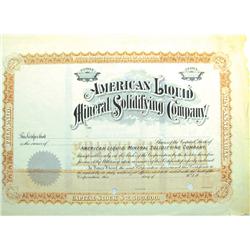 AZ - December 24, 1904 - American Liquid Mineral Solidifying Company Stock Certificate *Territorial*