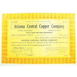 Humboldt,AZ - Yavapai County - September 10, 1909 - Arizona Central Copper Company Stock Certificate