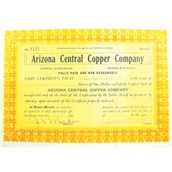 Humboldt,AZ - Yavapai County - September 10, 1909 - Arizona Central Copper Company Stock Certificate