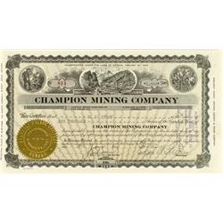 Inyo County,CA - 1928 - Champion Mining Company Stock Certificate :