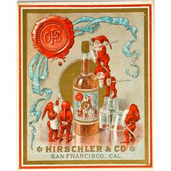 San Francisco,CA - c1888-1895 - Hirschler & Co. Whiskey Bottle Label :