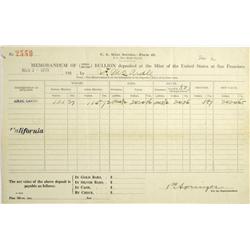 San Francisco,CA - Memorandum of Gold and Silver Bullion Deposited at the United States Mint at San