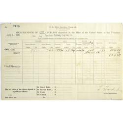 San Francisco,CA - Memorandum of Gold and Silver Bullion Deposited at the United States Mint at San