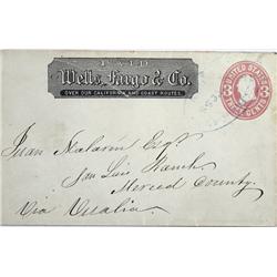 Visalia,CA - Tulare County - 1870 - Wells Fargo San Juan CA Express Cover :