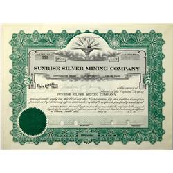 Osburn,ID - Shoshone County - 1928 - Sunrise Silver Mining Company Stock Certificate :