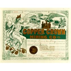 MI - March 1, 1908 - Copper Crown Mining Co. Stock :