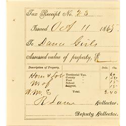 MT - Oct. 11, 1865 - Tax Receipt "Dance Girls" *Territorial* :