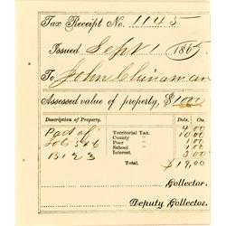 MT - Sept 1, 1865 - Tax Receipt "John Chinaman"  *Territorial* :