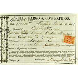 Virginia City,NV - Storey County - October 31, 1866 - Wells Fargo & Co.'s Express Bullion Receipt :