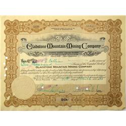 Spokane,WA - Spokane County - 1925 - Gladston Mountain Mining Company Stock Certificate :