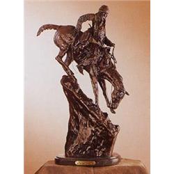 The Mountain Man Bronze by Frederick Remington, signed into the bronze. 20"x10"