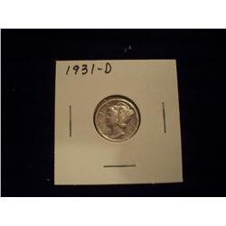 Rare Date 1931-D Silver Mercury Dime, VF