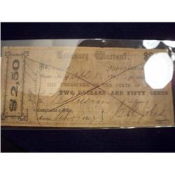 RARE $2.50 Brown Civil War Military Service Treasury Warrant