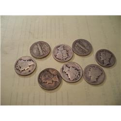 8 SILVER WASHINGTON QUARTERS, 1940X3, 1937X2,1936,1940-D, 1938-S
