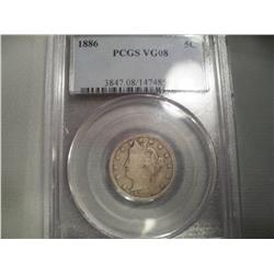 RARE 1886 Liberty V Nickel PCGS VG-8