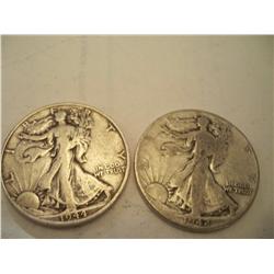 2 Silver Walking Half Dollars 1944, 1942